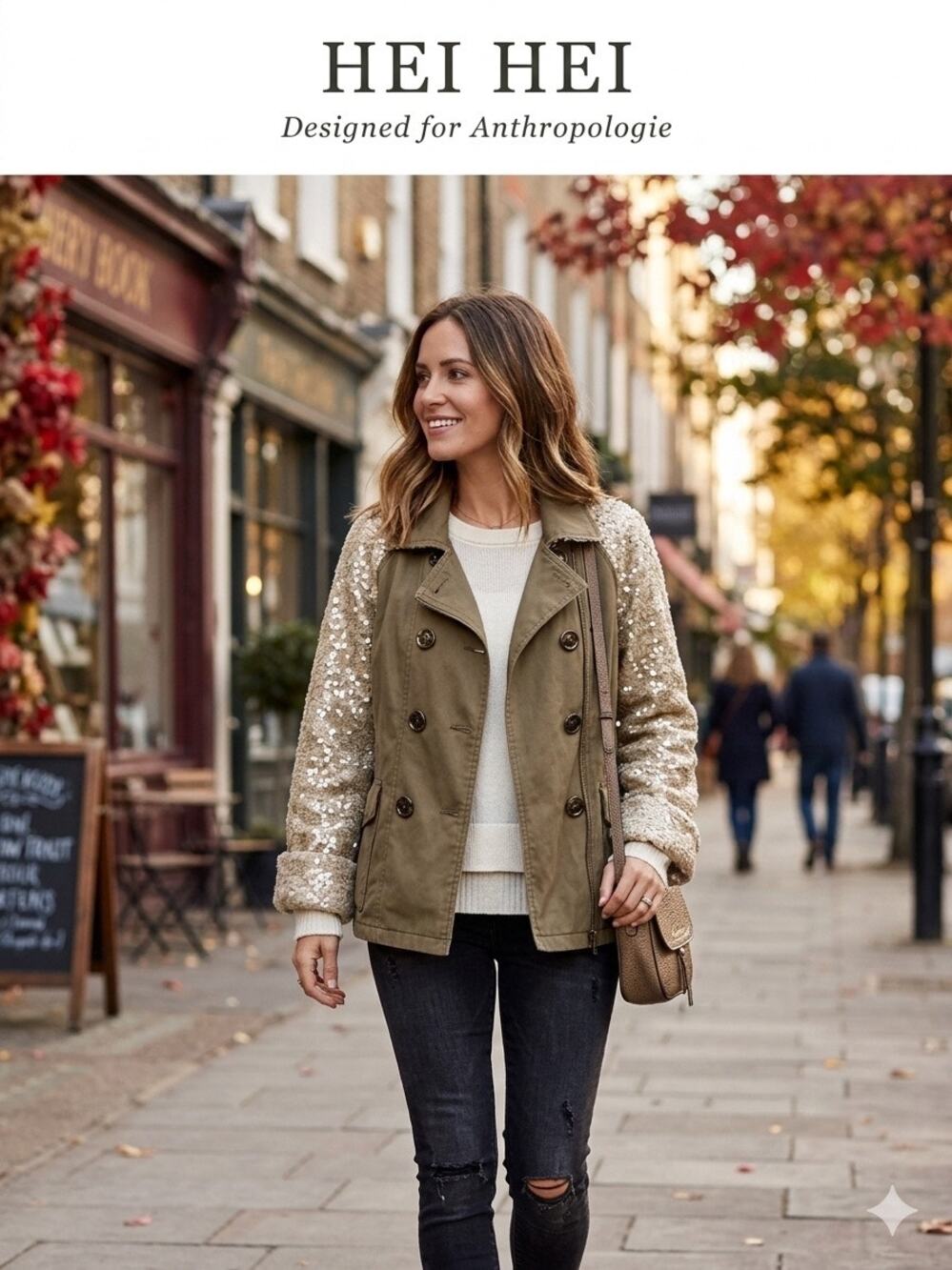 Hei Hei Anthropologie Sequin Sleeve Military Jacket - Size Small